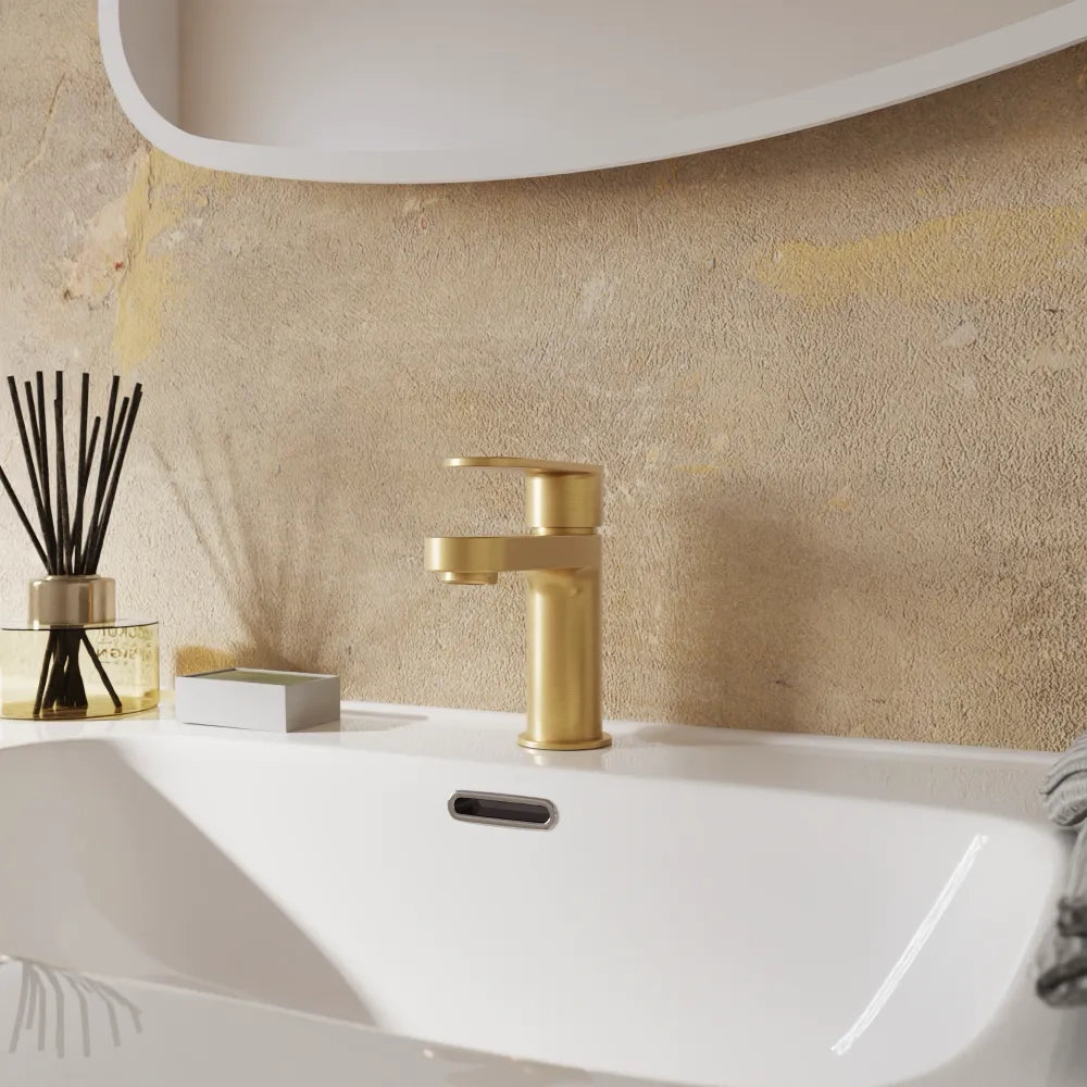 Miscelatore lavabo senza scarico oro spazzolato altezza 13cm | Margot