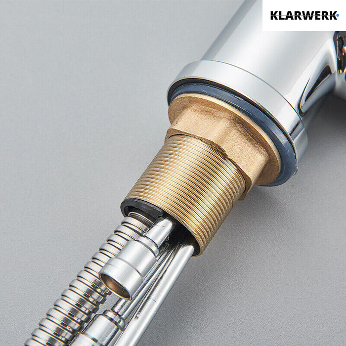 JANA | Rubinetto cucina estensibile Premium in acciaio inox cromato | Miscelatore arco alto gastronomia alta pressione ruotabile a 360° 2 attacchi