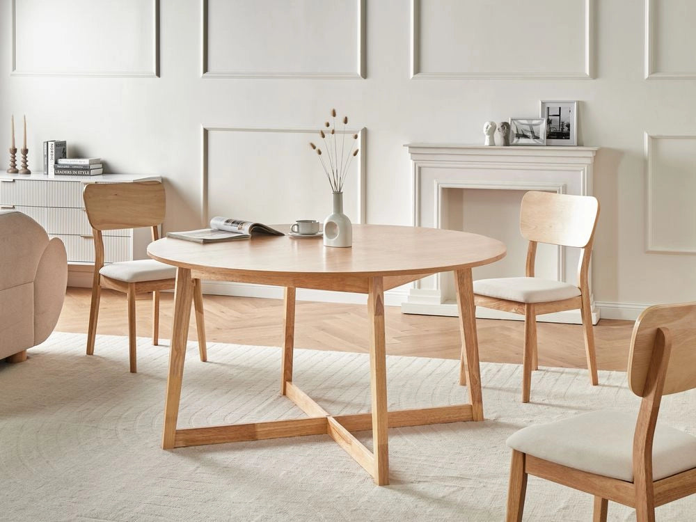 Tavolo da pranzo legno chiaro MDF rubberwood rotondo di ispirazione retrò design soggiorno sala da pranzo