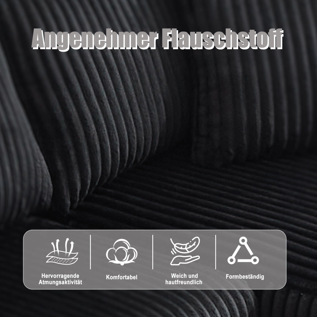 DIVANO modulare con chaise longue e 2 posti 257x90-160x62 cm nero