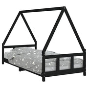 Giroletto per Bambini | Letto Infantile | Lettino Nero 90x200 cm in Legno Massello di Pino