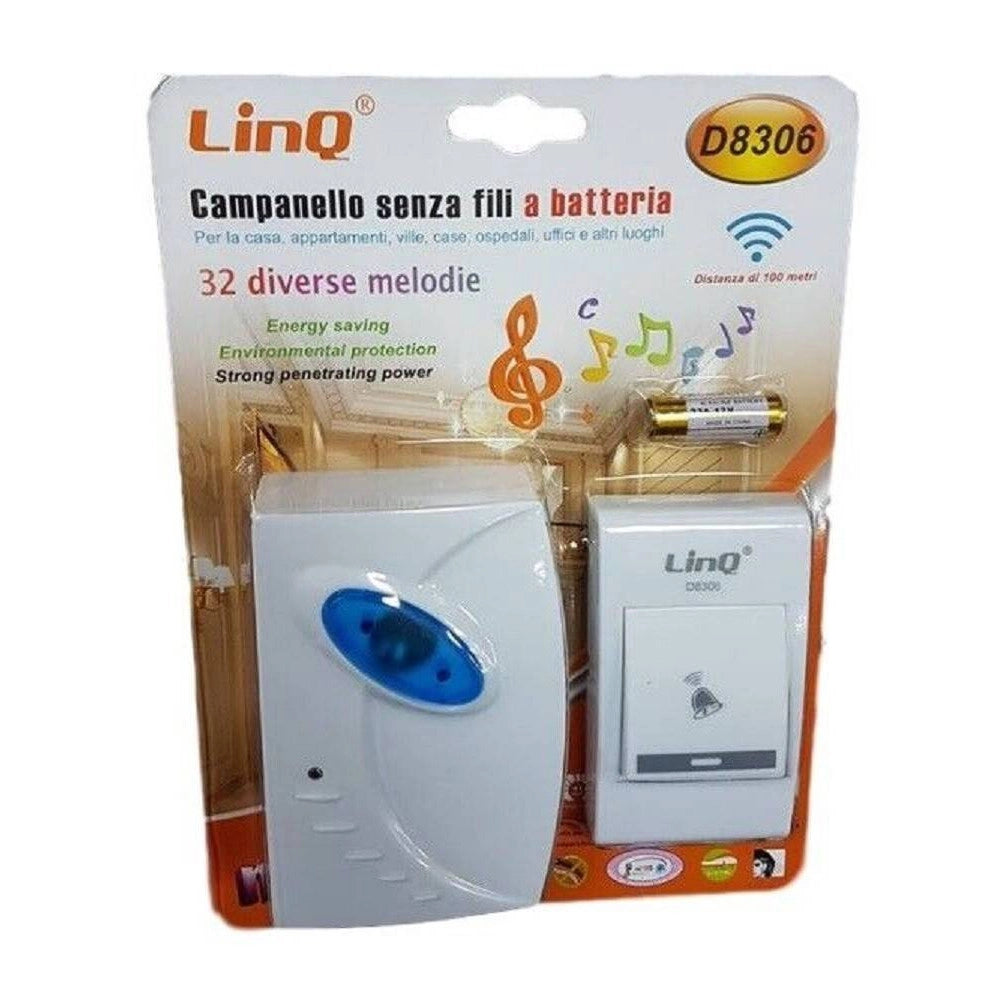 Trade Shop - Campanello Wireless A Batteria Senza Fili 32 Melodie Casa Porta Distanza 100mt D8306 -