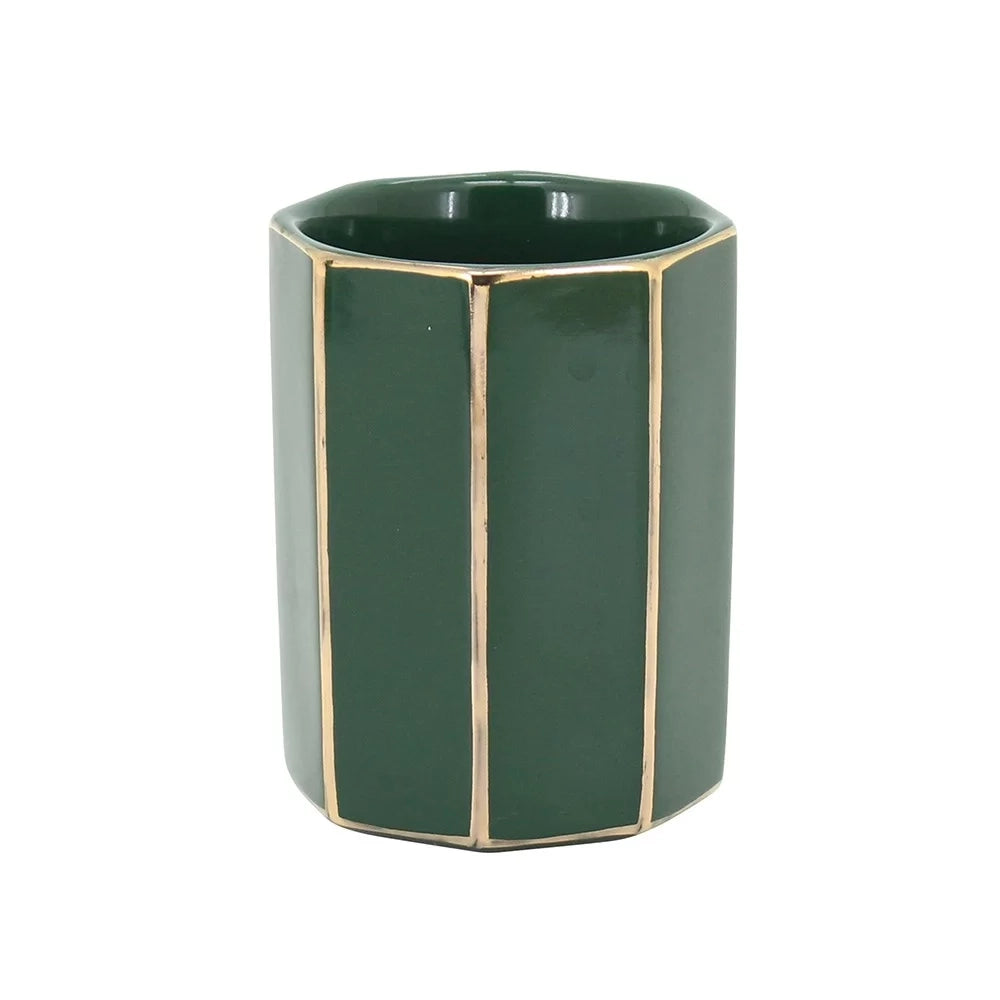 Porta spazzolini verde e oro in ceramica - Serie Smeraldo