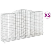 Cestini gabbioni recinzione a gabbia muro di contenimento ad arco 5 pezzi 300 x 50 x 160/180 cm ferro zincato argento 02_0040914