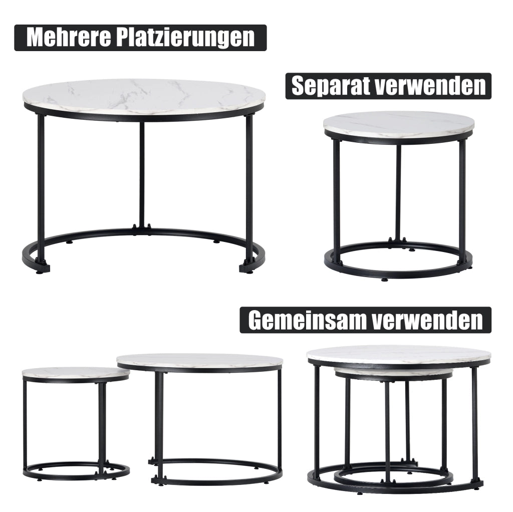Set di 2 tavolini rotondi impilabili in MDF effetto marmo