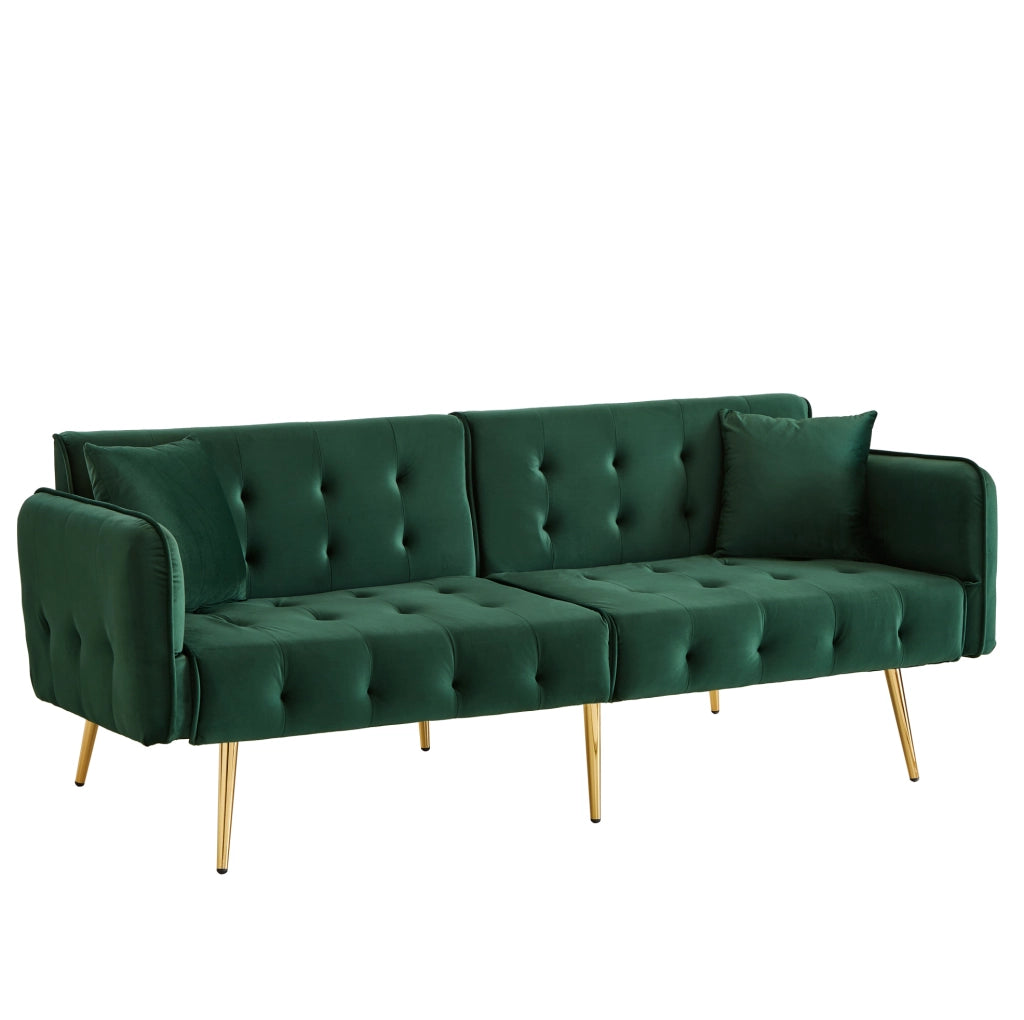 Divano letto 2 posti convertibile con schienale e braccioli regolabili; 215x81;5 cm; verde