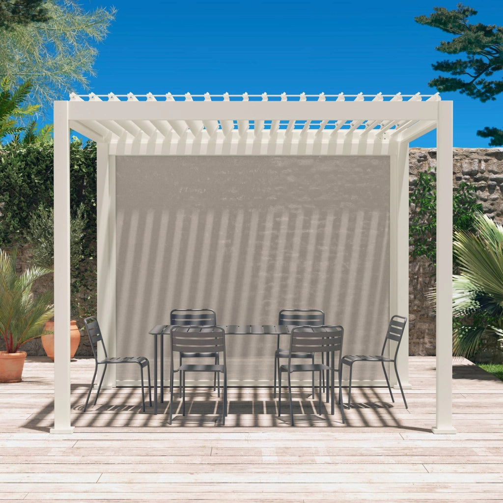 Pergola bioclimatica 3x4m in alluminio + tenda da sole 3m, beige