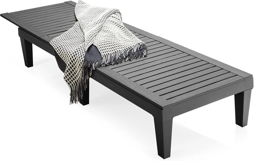 Sdraio da Giardino con Schienale Regolabile in 5 Posizioni, Sdraio Rilassante per Spiaggia, Terrazza e Piscina, 190 x 57,5 x 29 cm, 3 Colori Disponibili (Nero)