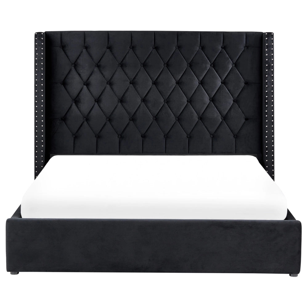Letto contenitore velluto nero e argento 160 x 200 cm glamour elegante