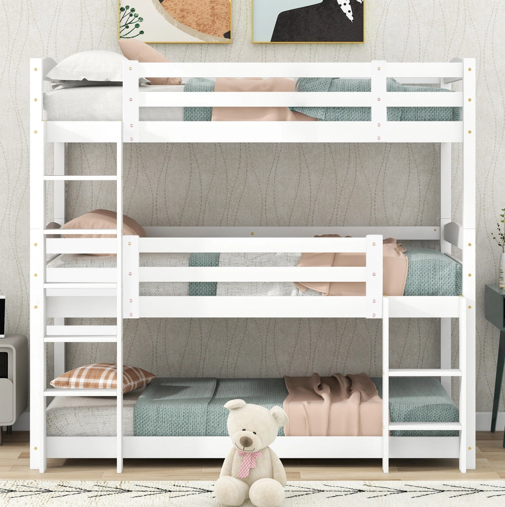 Letto a castello triplo per bambini 90x200 cm in pino e MDF; bianco