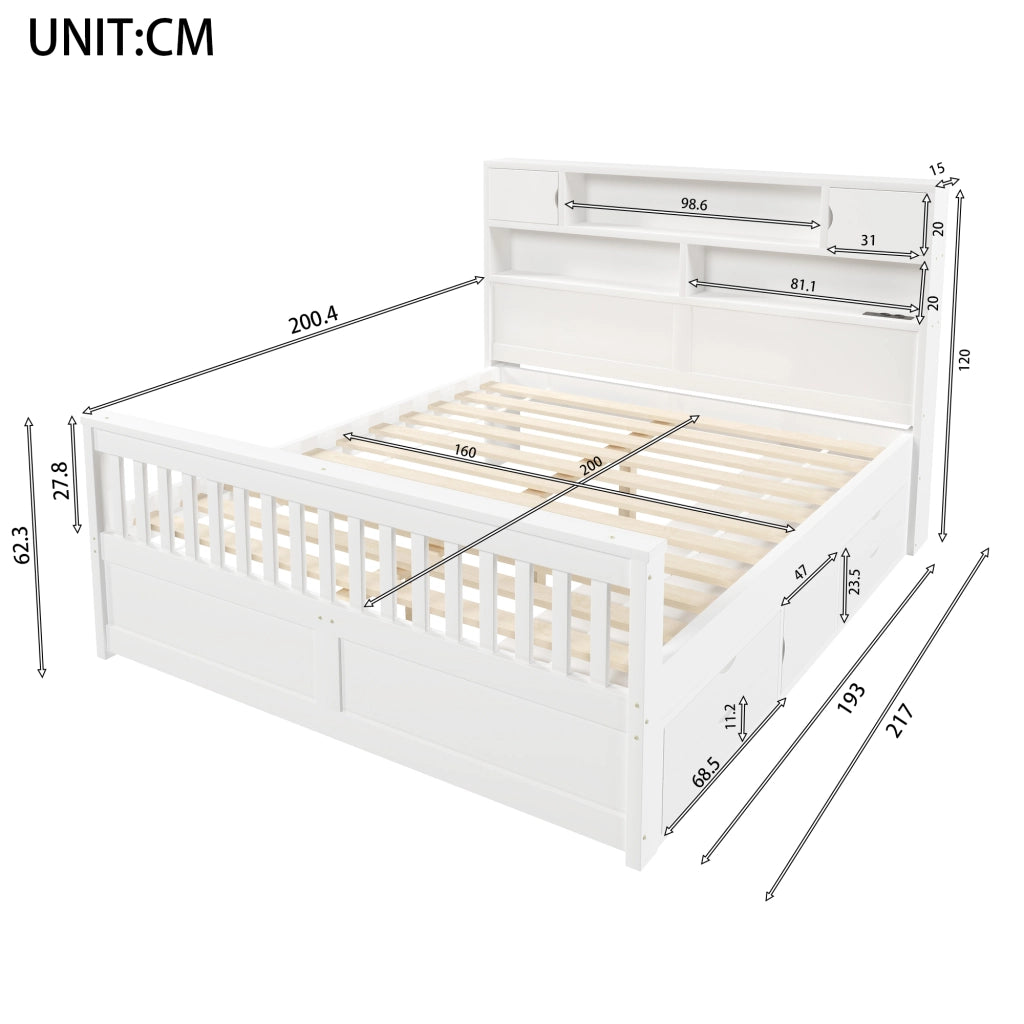 LETTO con 4 cassetti 160x200 cm bianco in MDF e compensato