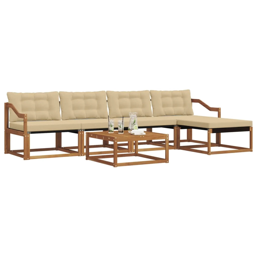 Set di divani da esterno con cuscino 6 pcs Naturale e Beige 3369396