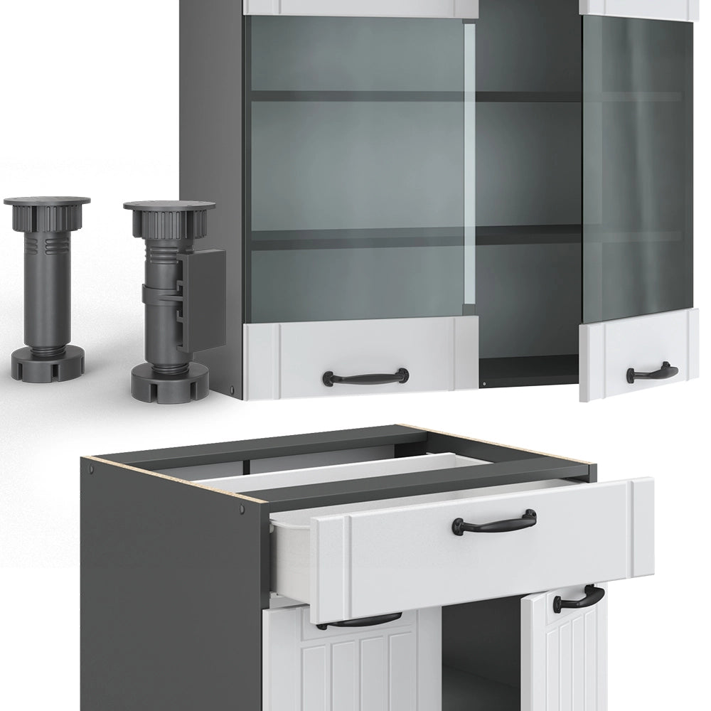 Vicco Cucina componibile Bianco casa di campagna/antracite 200 cm senza piano di lavoro