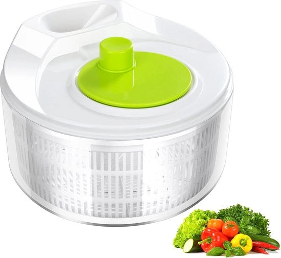 Centrifuga per insalata con coperchio, 3 litri centrifuga in plastica per lavaggio e asciugatura di insalata, verdure, frutta, diametro 22,5 x 15 cm (bianco/verde)