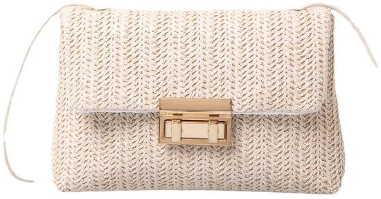 Borsa da spiaggia donna - Tasca a strisce, beige, clutch per matrimoni, feste, viaggi e vacanze