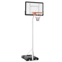 Canestro Basket per Adulti con Tabellone in PVC Regolabile 210-260cm Ruote Integrate Bianco