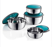 Set di contenitori in acciaio inossidabile con coperchio per conservare carne, frutta, pane e simili; lavastoviglie; adatto per frigorifero/ congelatore, Set di 4