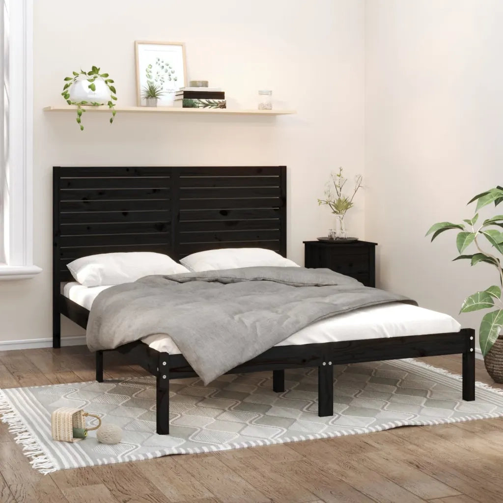 Giroletto-Struttura Letto Nero in Legno Massello 150x200 cm King Size 800498