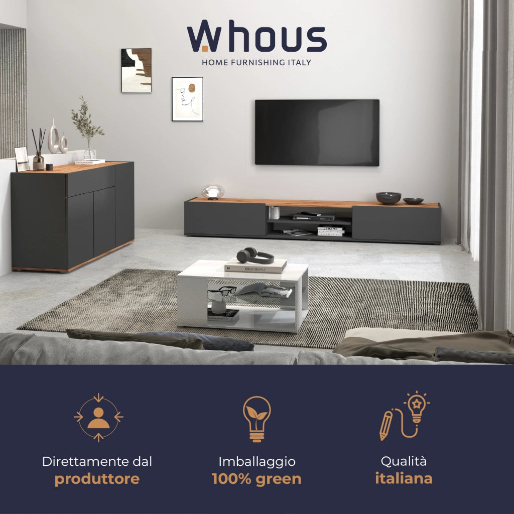 WHOUS Credenza Garda 3 ante e 1 cassetto antracite opaco e rovere 120,1x35x70 cm
