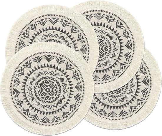 Set di tappeti di supporto per piatti a rasoio circolare da 4 pezzi - supporti antiscivolo termoresistenti - decorazione da tavola per cucina e sala da pranzo nero