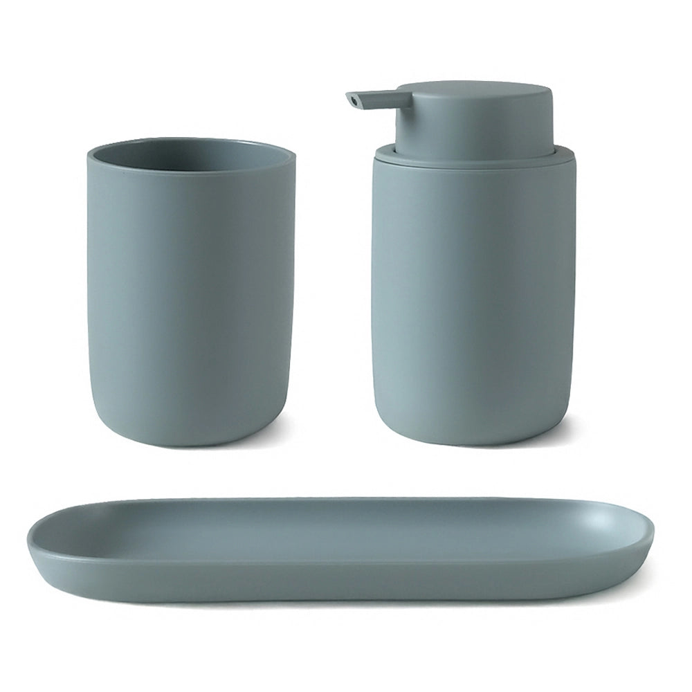 Set accessori bagno 3 pz con dispenser portaspazzolino e vassoio verde acqua - Taki