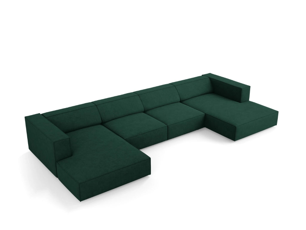 Cosmopolitan Design - Divano panoramico "Arendal" 6 posti in ciniglia con effetto a coste verde bottiglia 