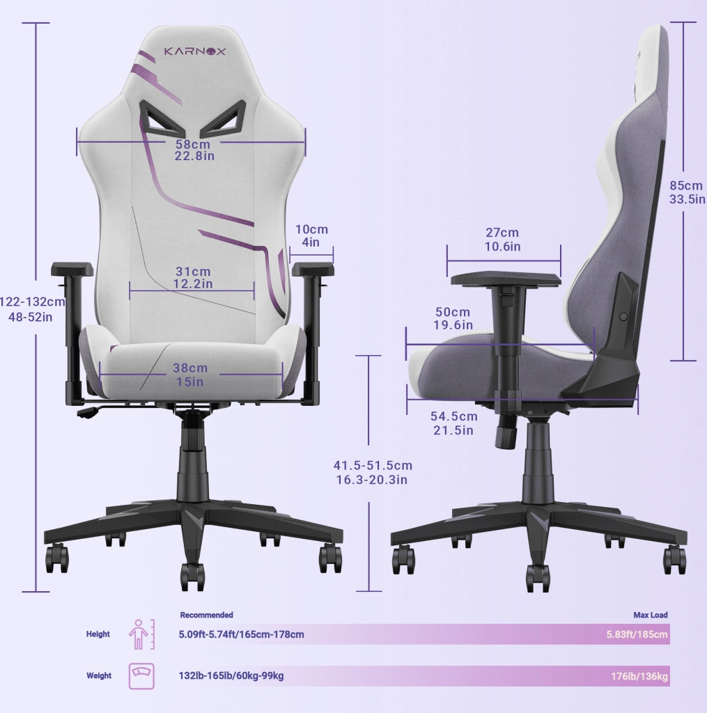Karnox Sedia Gaming Ergonomica in Tessuto Bianca e Viola