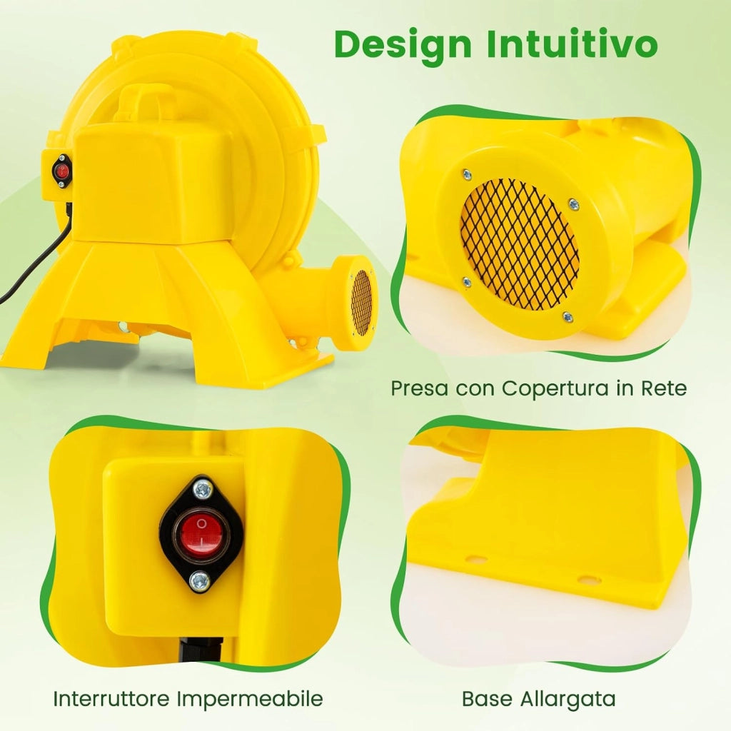 Ventilatore di Aria del Castello Gonfiabile, Soffiatore per Giochi Gonfiabili con Cavo di Alimentazione, Picchetti da Terreno, per Castello Gonfiabile, Scivolo Acquatico, 850W