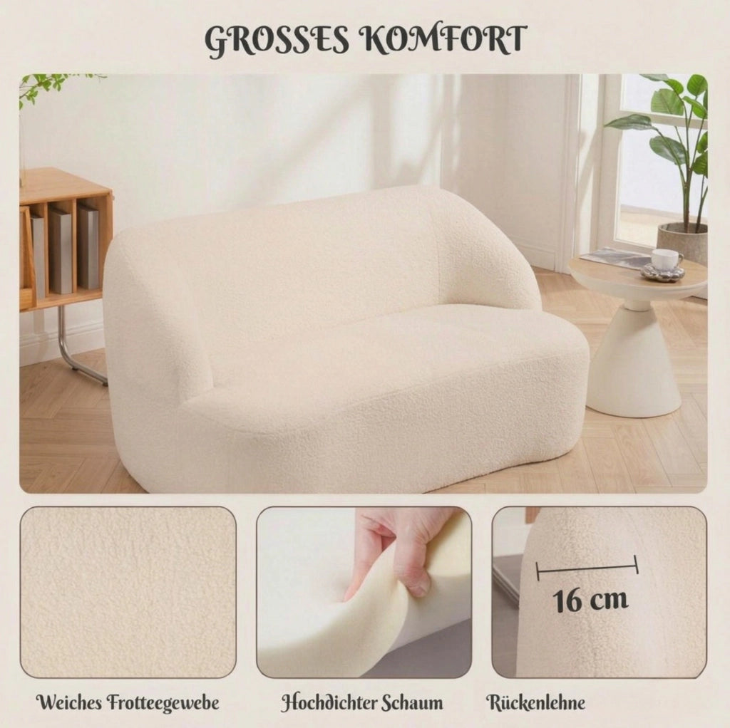 DIVANO 2 Posti 142x85 cm in Tessuto Bouclé Beige