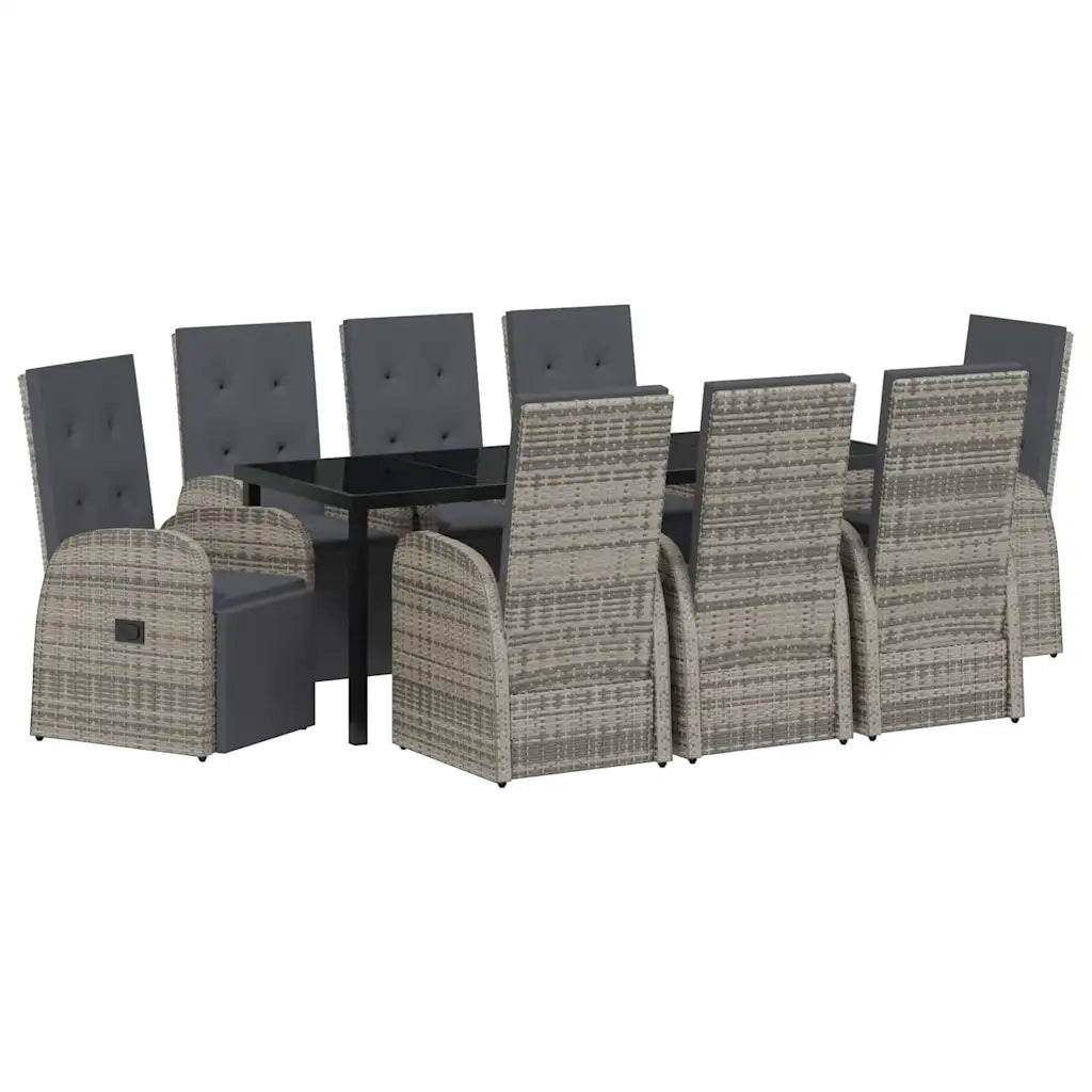 Set da Pranzo per Giardino con cuscino 9 pcs Grigio polyrattan 3379491