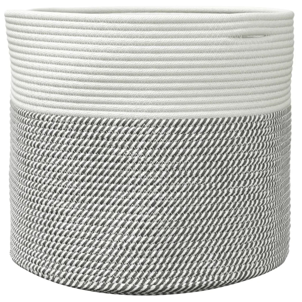 Cestino Portaoggetti Grigio e Bianco Ø40x35 cm in Cotone 358466