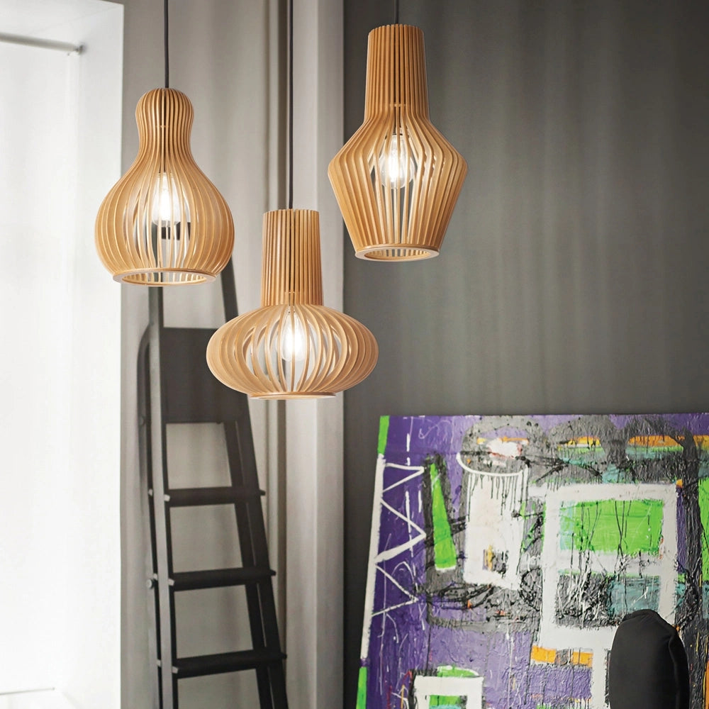 Sospensione Industrial-Minimal Citrus-1 Legno Marrone 1 Luce E27