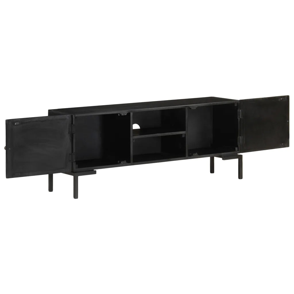 Mobile Porta TV Nero 115x30x46cm in Legno Massello di Mango