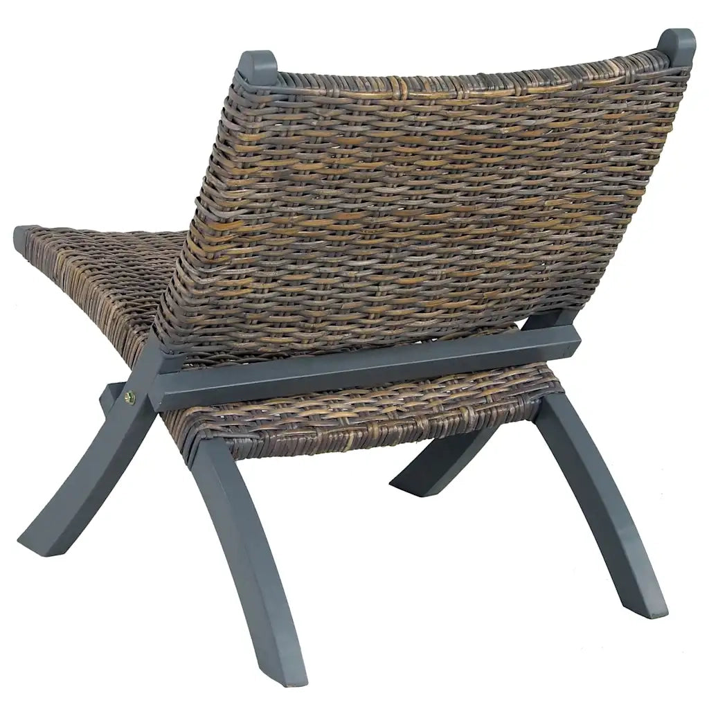 Sedia Relax Grigia in Rattan Kubu Naturale e Mogano Massello 285801