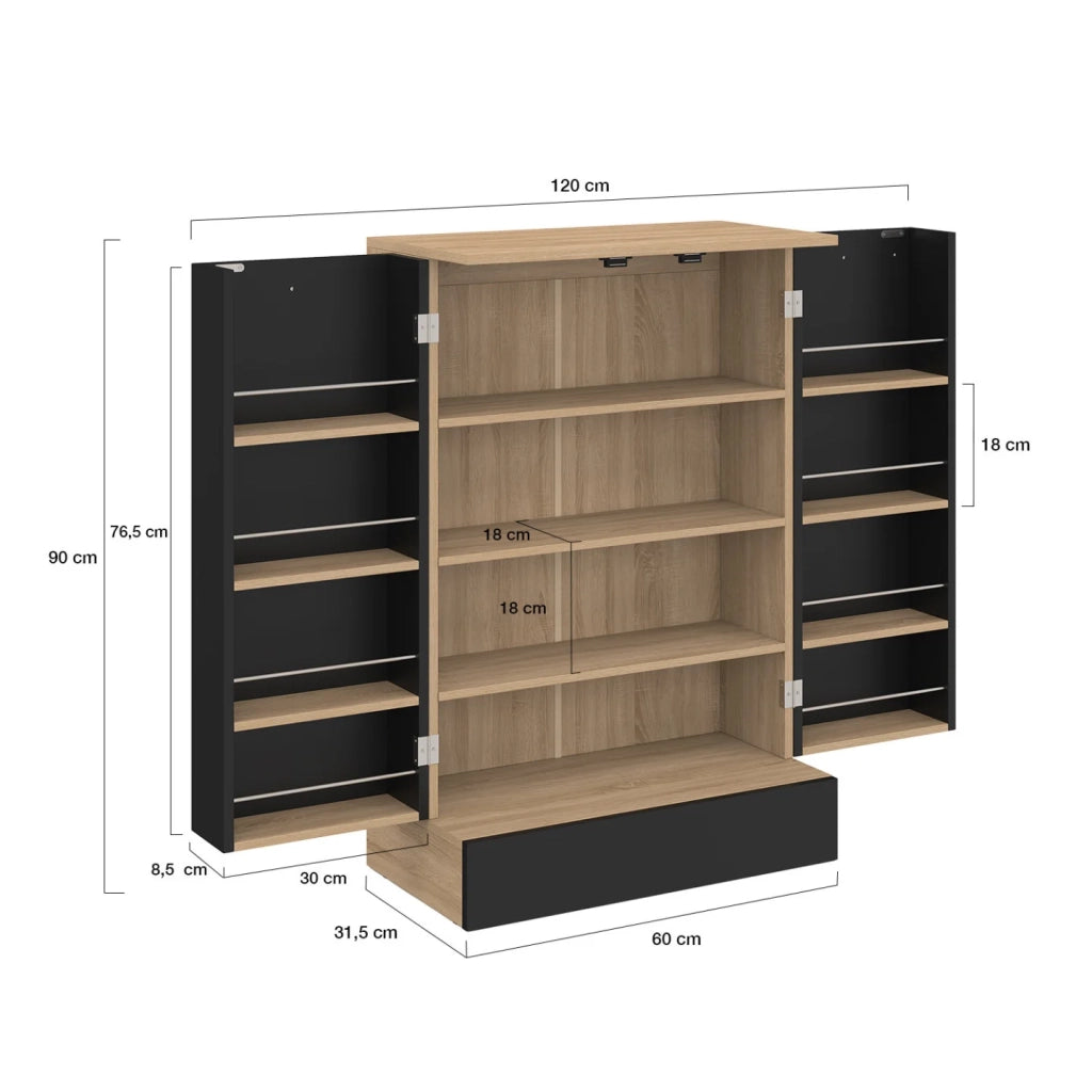 IDMarket - Cassettiera bassa da cucina ALTO H.90 cm con contenitori in legno e nero
