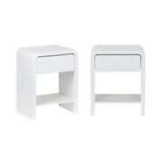 Set 2 comodini effetto legno scanalato, 1 cassetto, 1 ripiano , bianco