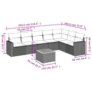 Set Divano da Giardino 8 pz con Cuscini Grigio in Polyrattan