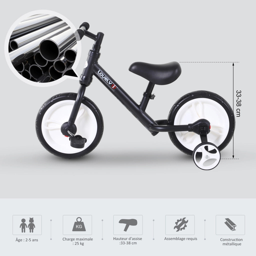 Bicicletta senza pedali 2 in 1 per bambini ¨C Xylo ¨C Ruote 12' acciaio nero regolabile 2-5 anni