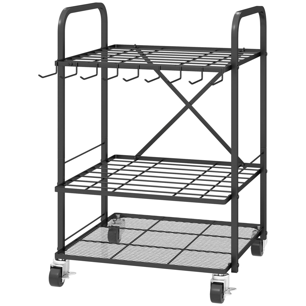 Organizzatore per attrezzi da giardino 40 scomparti 2 livelli con ruote ¨C zephmum ¨C 57x48x70 cm nero