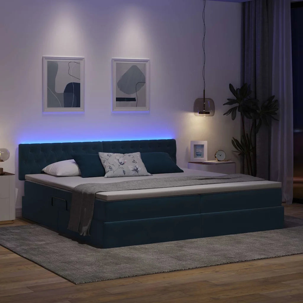 Letto con contenitore e LED Blu Scuro 200 x 200 cm Velluto 3371479