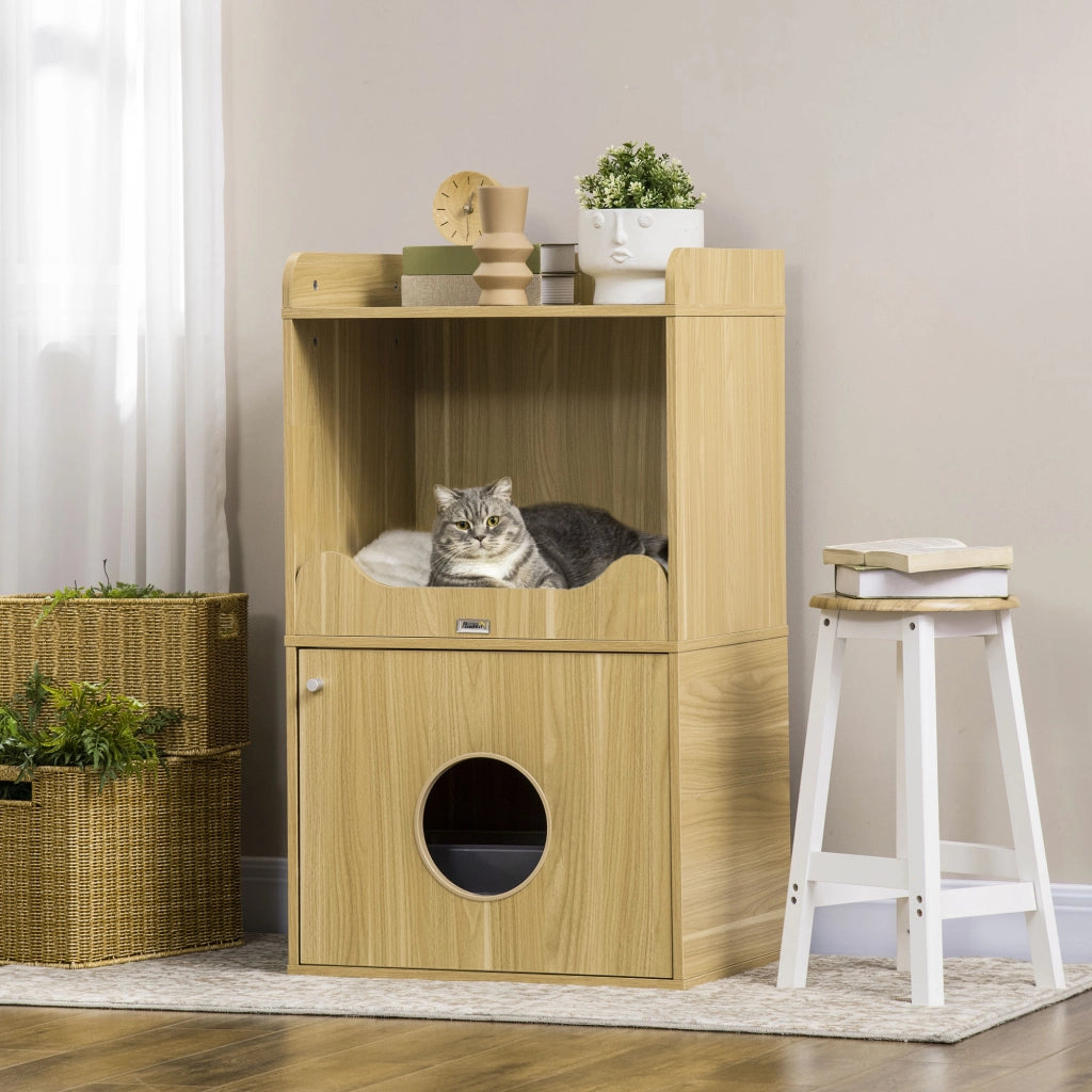 Mobile per lettiera gatto 3 livelli con porta e cuscino ¨C zephmum ¨C 60x45x103 cm