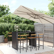 Set Bar Giardino 7 pz Nero Polyrattan e Legno Massello Acaciacod mxl 76718