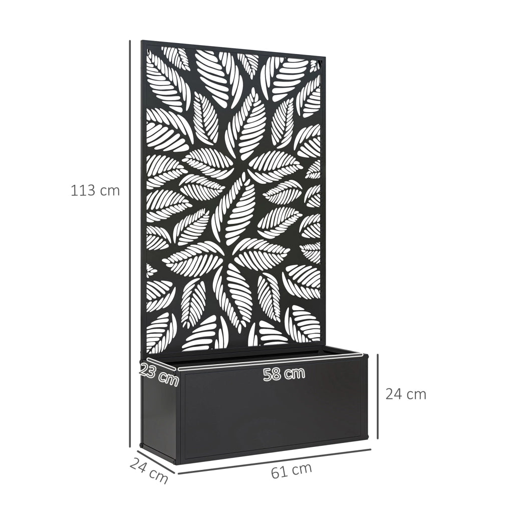 Fioriera Rettangolare con Traliccio Decorativo per Piante Rampicanti 61x23x113 cm da Terra e Parete Nero
