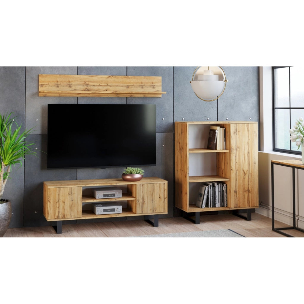 Mobile porta TV Focus in rovere e metallo nero