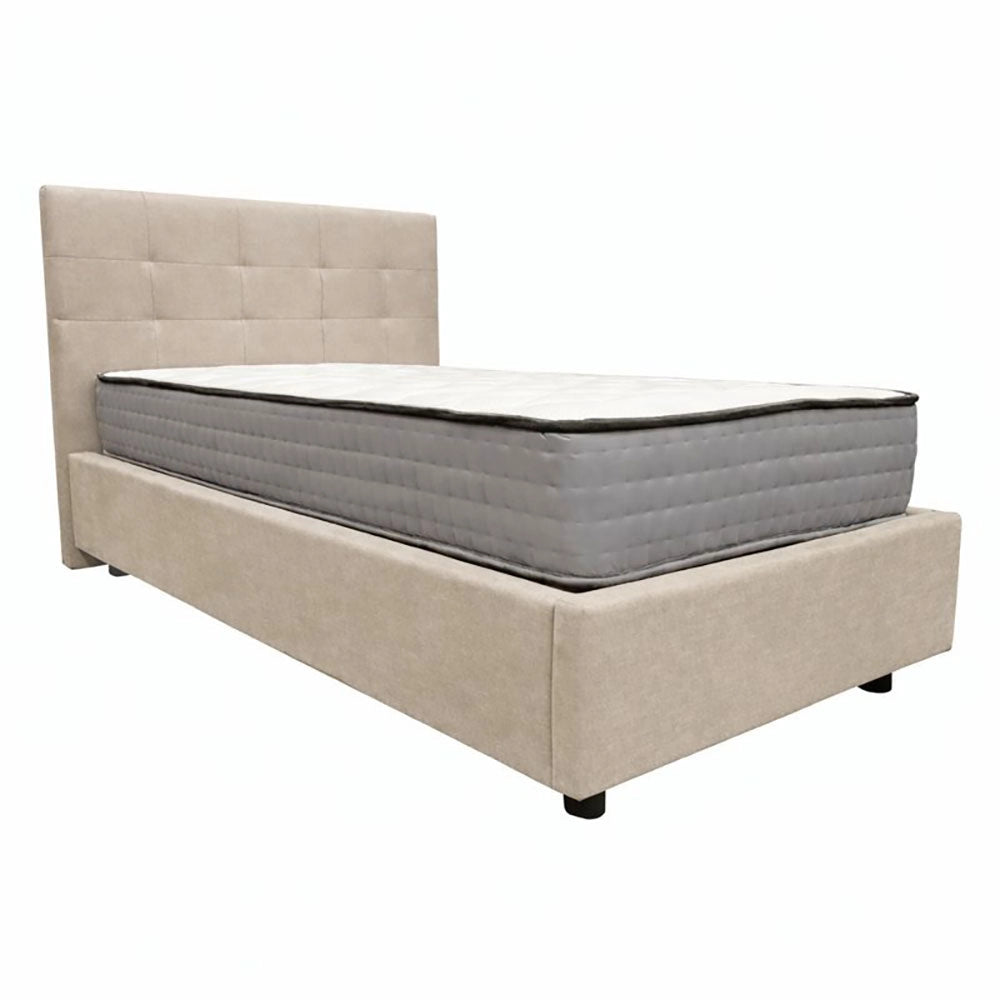 Letto contenitore singolo 80x190 cm con rete ortopedica a doghe, tessuto Enjoy, made in Italy - 02 Camel