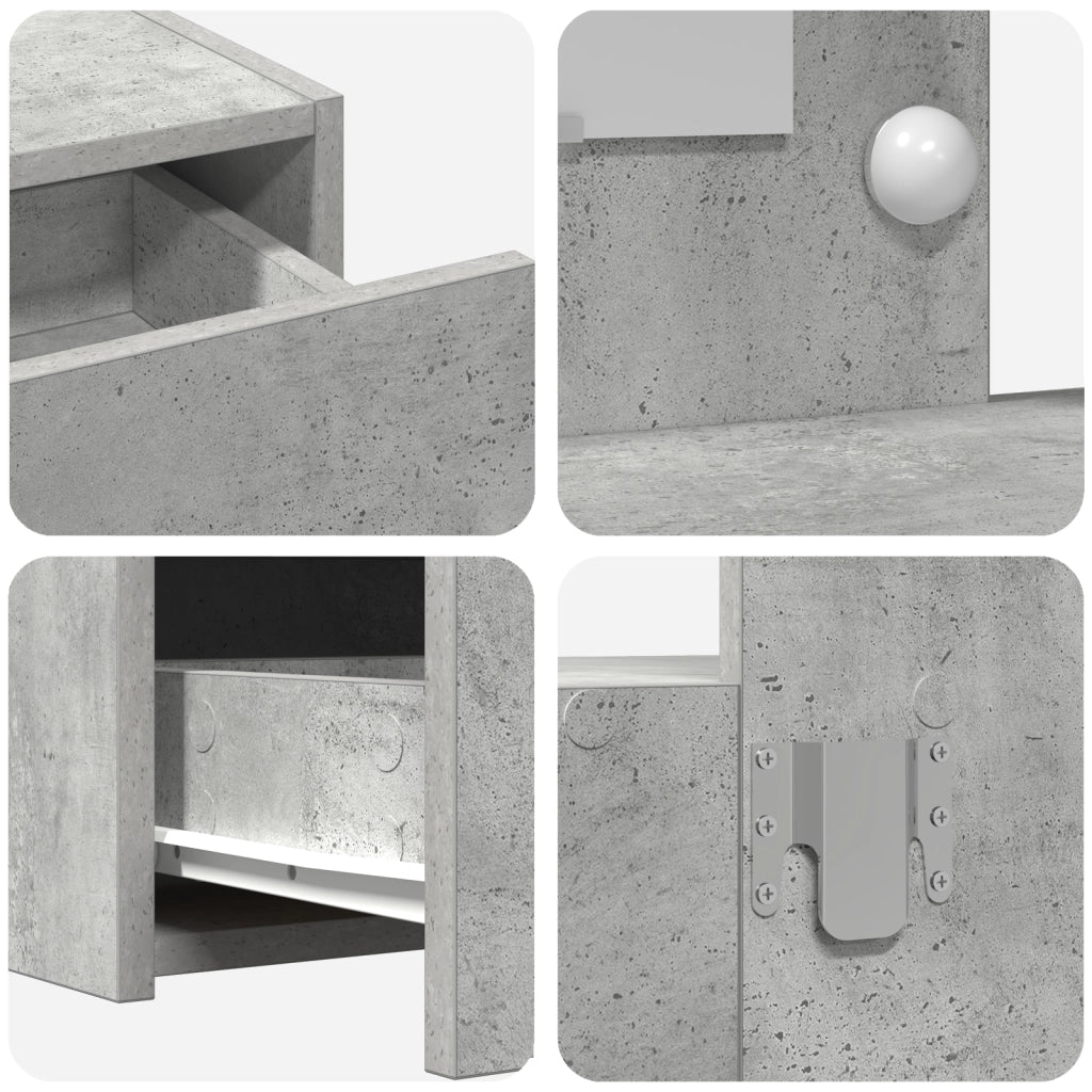 Tavolo da toeletta a muro con luci LED in grigio cemento