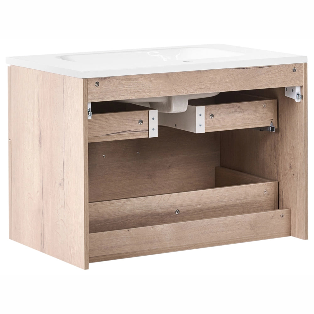 Mobile bagno sospeso con lavabo Frontale in MDF 2 cassetti 80 x 46 cm Marrone chiaro