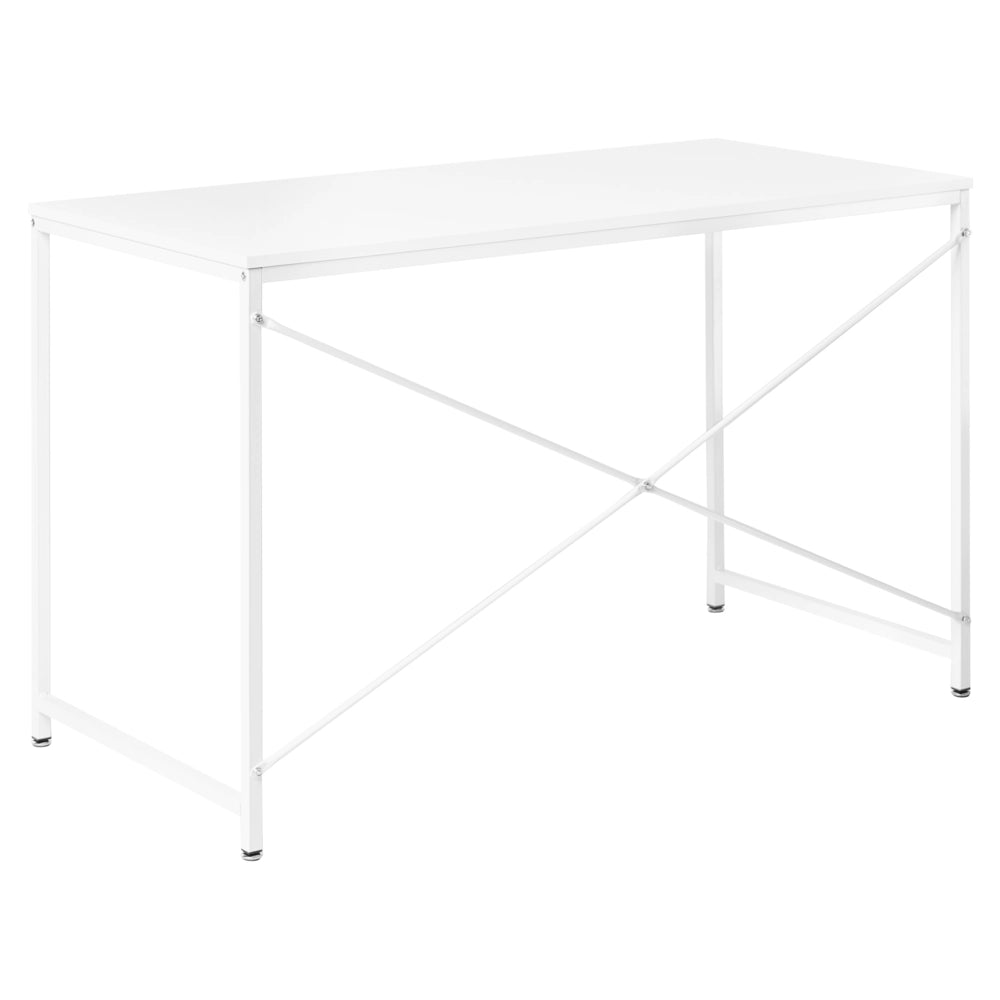 Scrivania con piano in MDF bianco, gambe e struttura in ferro verniciato a polvere, per ufficio domestico, stile industriale moderno