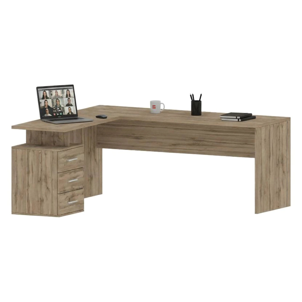 Ascuby, Scrivania Angolare Made in Italy, 180x60x75h cm Marrone Rovere