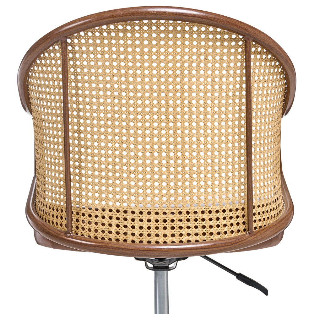 Sedia da ufficio in similpelle marrone con schienale in rattan PE girevole, altezza regolabile, con braccioli, per casa, ufficio, studio, tradizionale